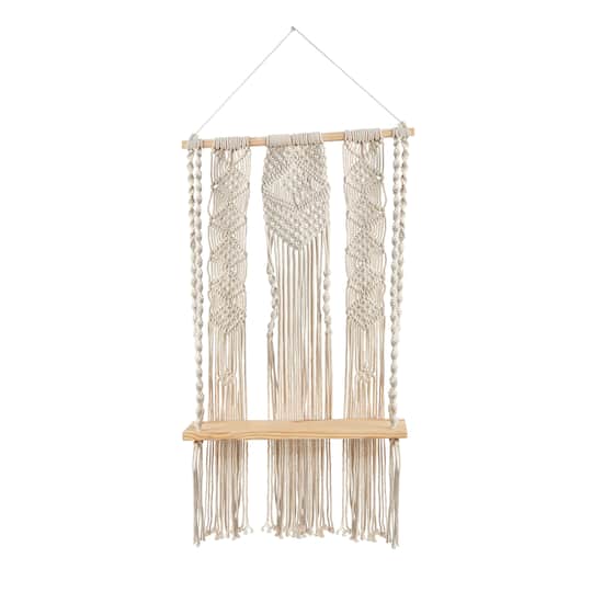 2.5ft. x 1.5ft. Layered Macrame Wall Hanging with Wooden Shelf
